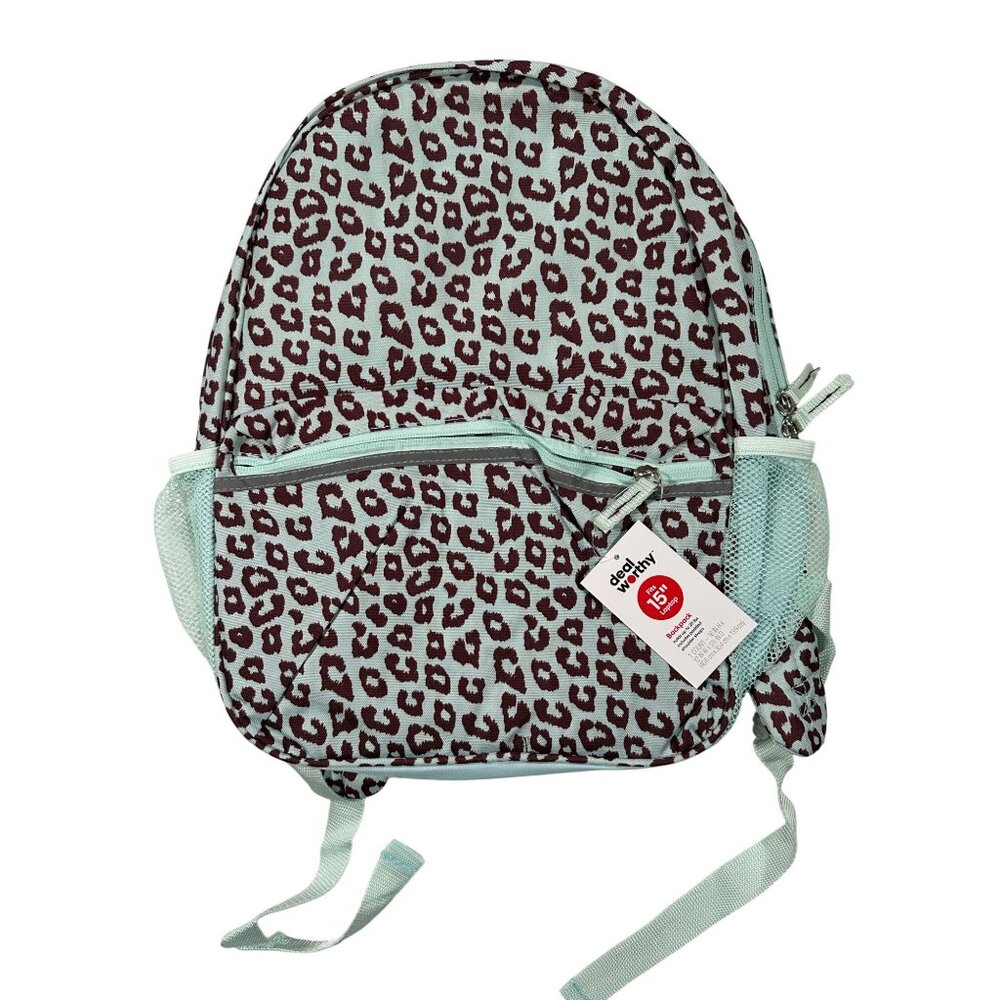 Deal Worthy Teal Purple Leopard Print Backpack 15" Laptop Padded Straps Durable